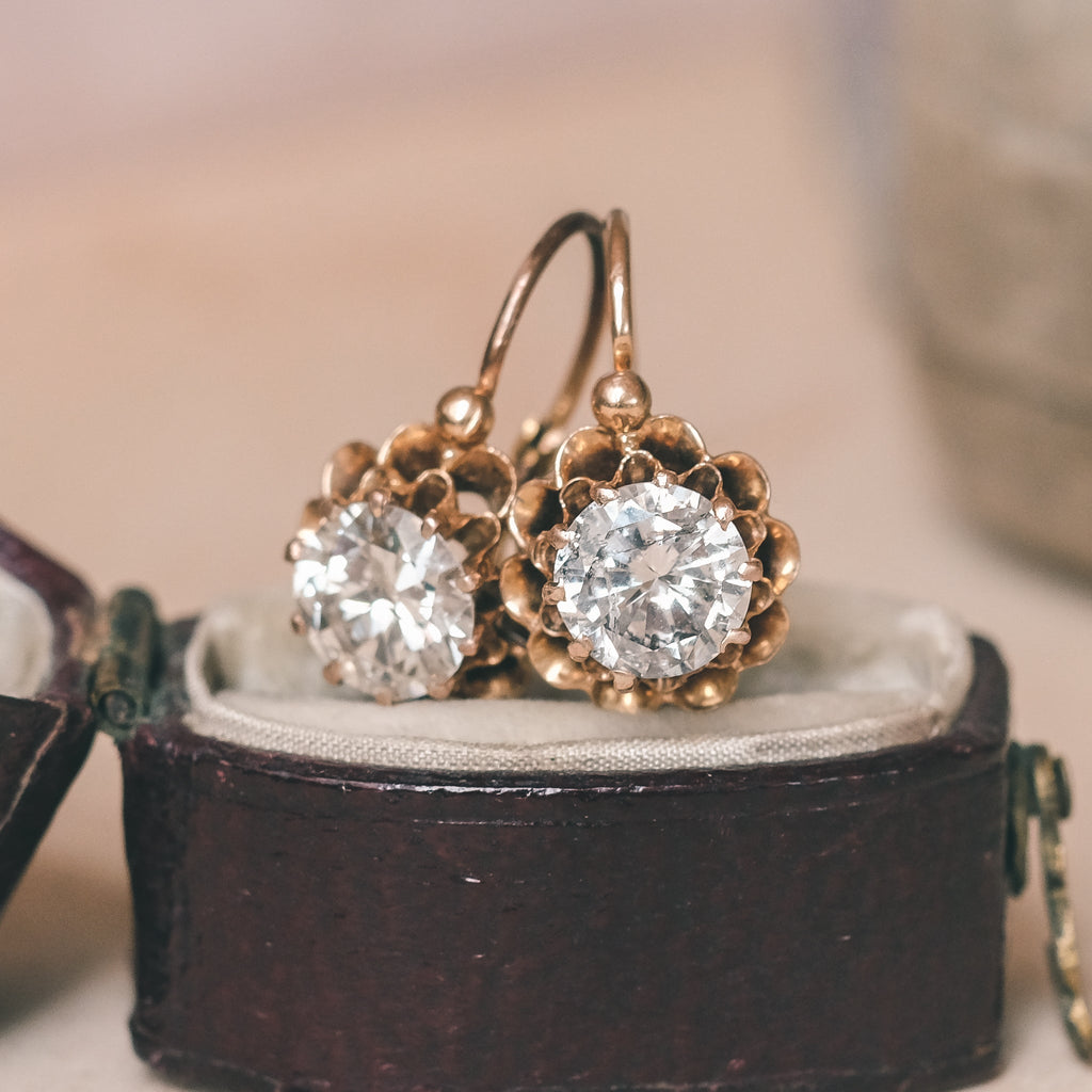 Vintage Diamond Flower Earrings - Lost Owl Jewelry