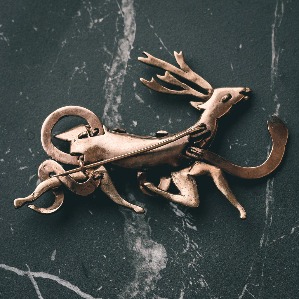 Vintage Diamond Serpent & Stag Brooch - Lost Owl Jewelry
