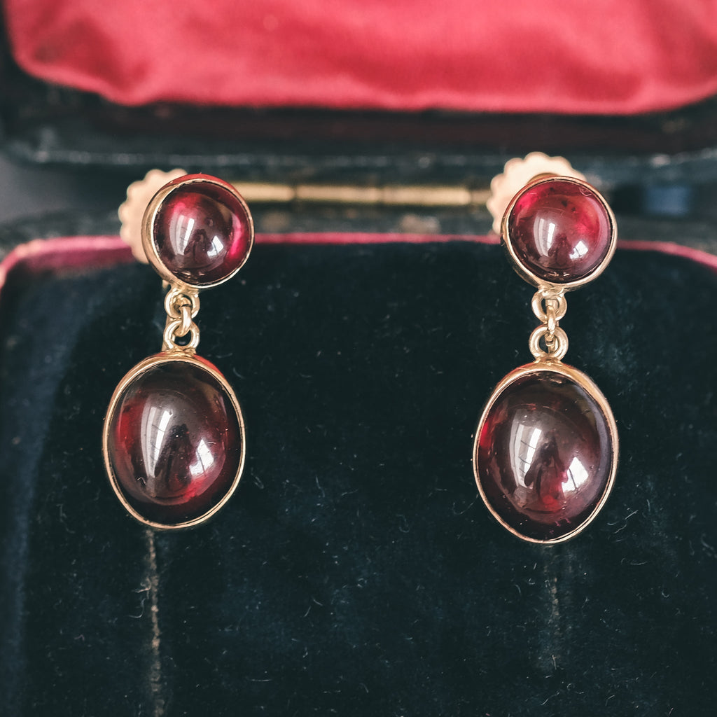Vintage Double Garnet Earrings - Lost Owl Jewelry
