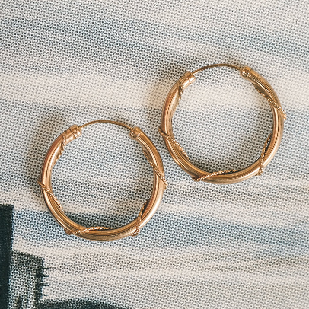 Vintage "Fouled" Gold Hoop Earrings - Lost Owl Jewelry