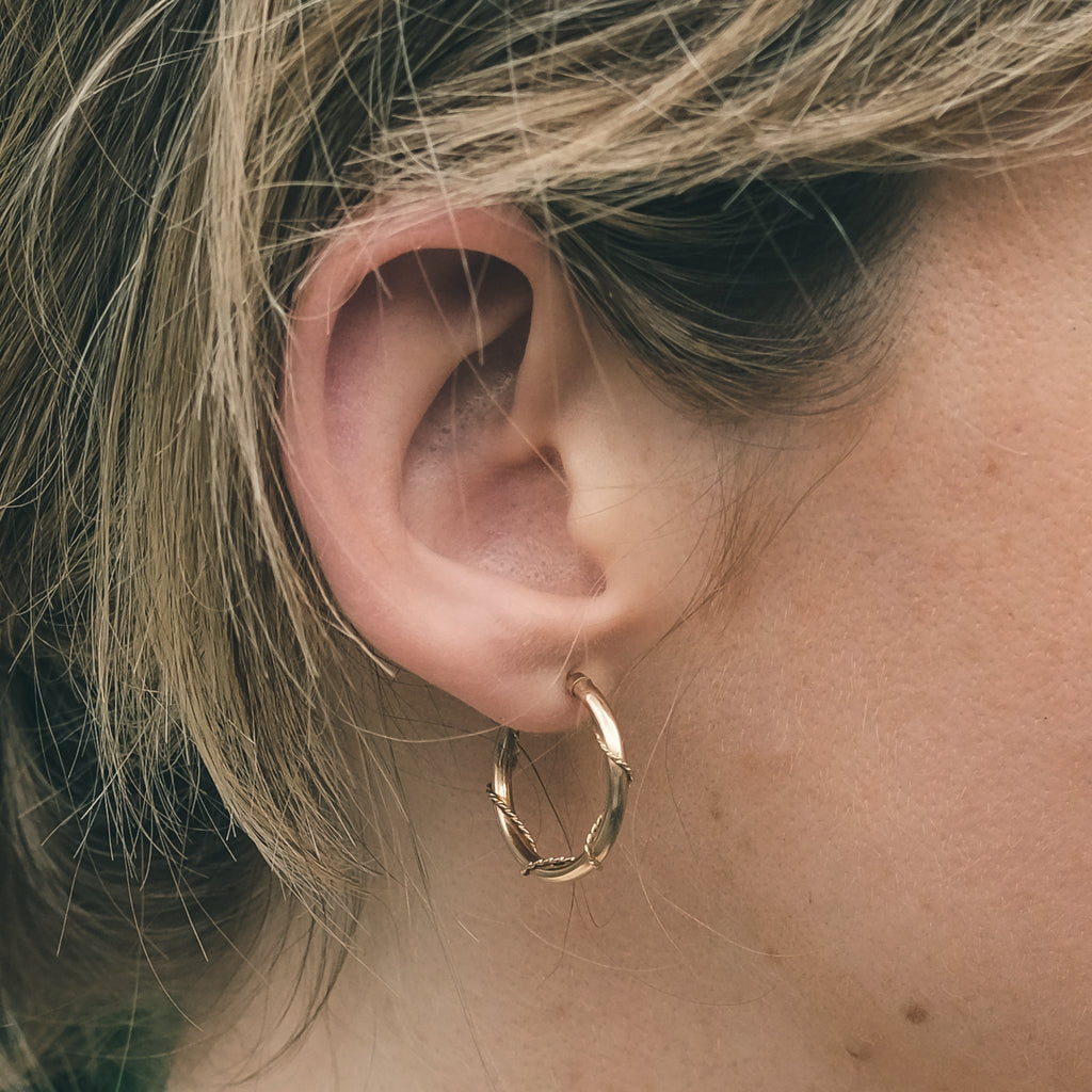 Vintage "Fouled" Gold Hoop Earrings - Lost Owl Jewelry