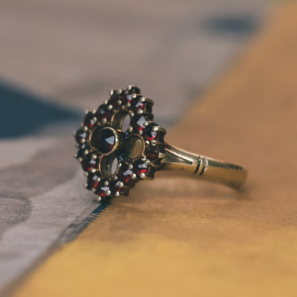 Vintage Garnet Quatrefoil Ring - Lost Owl Jewelry