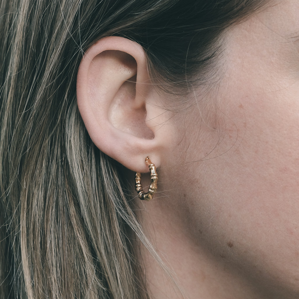 Vintage Gold Bamboo Hoops - Lost Owl Jewelry