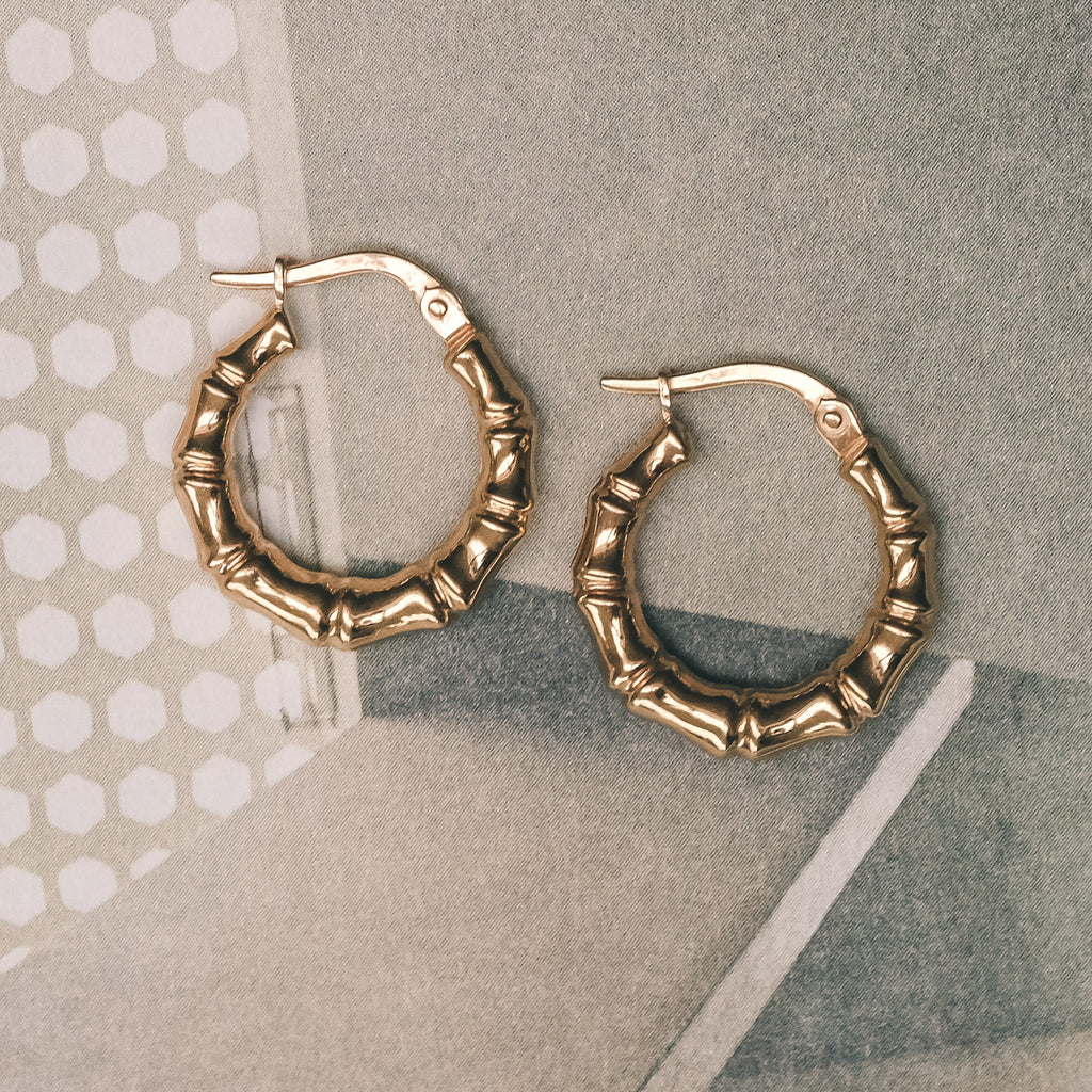 Vintage Gold Bamboo Hoops - Lost Owl Jewelry