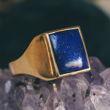 Vintage Gold & Lapis Signet Ring - Lost Owl Jewelry