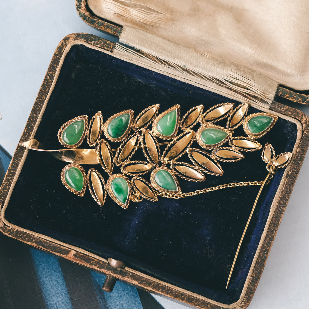 Vintage Jade Fern Leaf Brooch - Lost Owl Jewelry