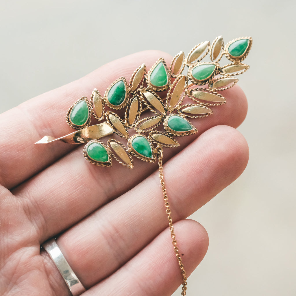 Vintage Jade Fern Leaf Brooch - Lost Owl Jewelry