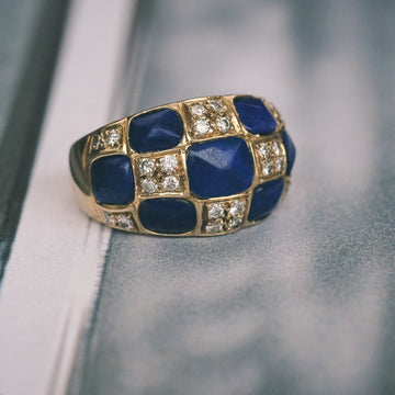 Vintage Lapis Chequerboard Ring - Lost Owl Jewelry