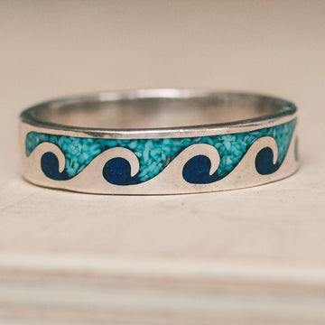 Vintage Mexican Wave Inlay Ring - Lost Owl Jewelry