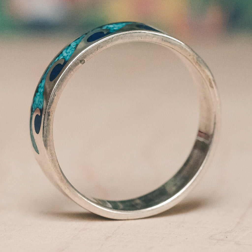 Vintage Mexican Wave Inlay Ring - Lost Owl Jewelry