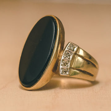 Vintage Onyx & Diamond Signet Ring - Lost Owl Jewelry
