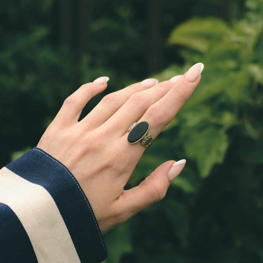 Vintage Onyx & Diamond Signet Ring - Lost Owl Jewelry