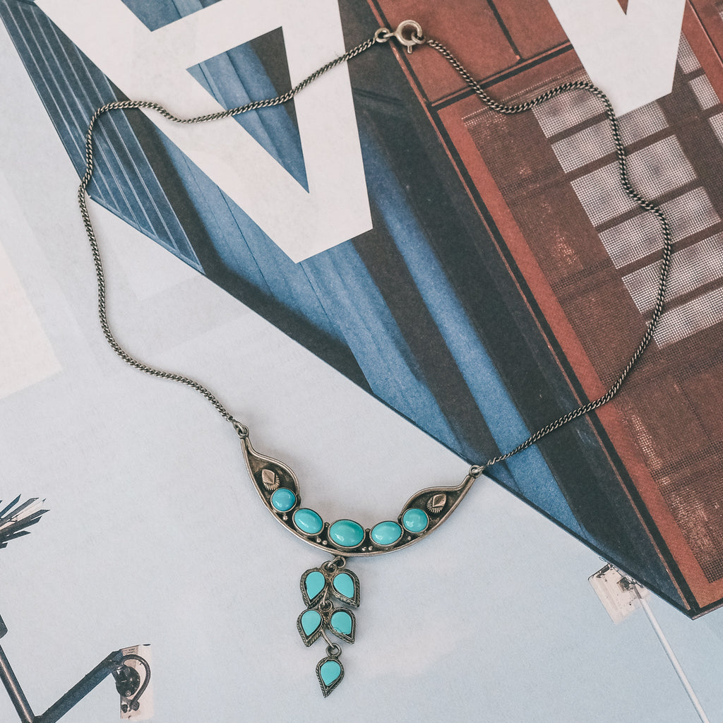 Vintage Turquoise Crescent Necklace - Lost Owl Jewelry