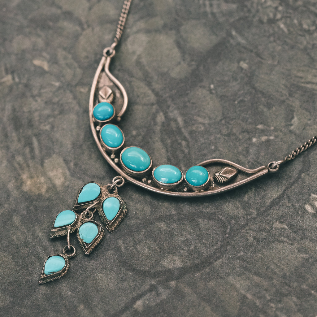 Vintage Turquoise Crescent Necklace - Lost Owl Jewelry