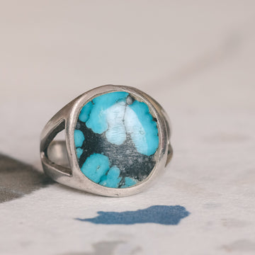 Vintage Turquoise Matrix Architectural Signet Ring - Lost Owl Jewelry